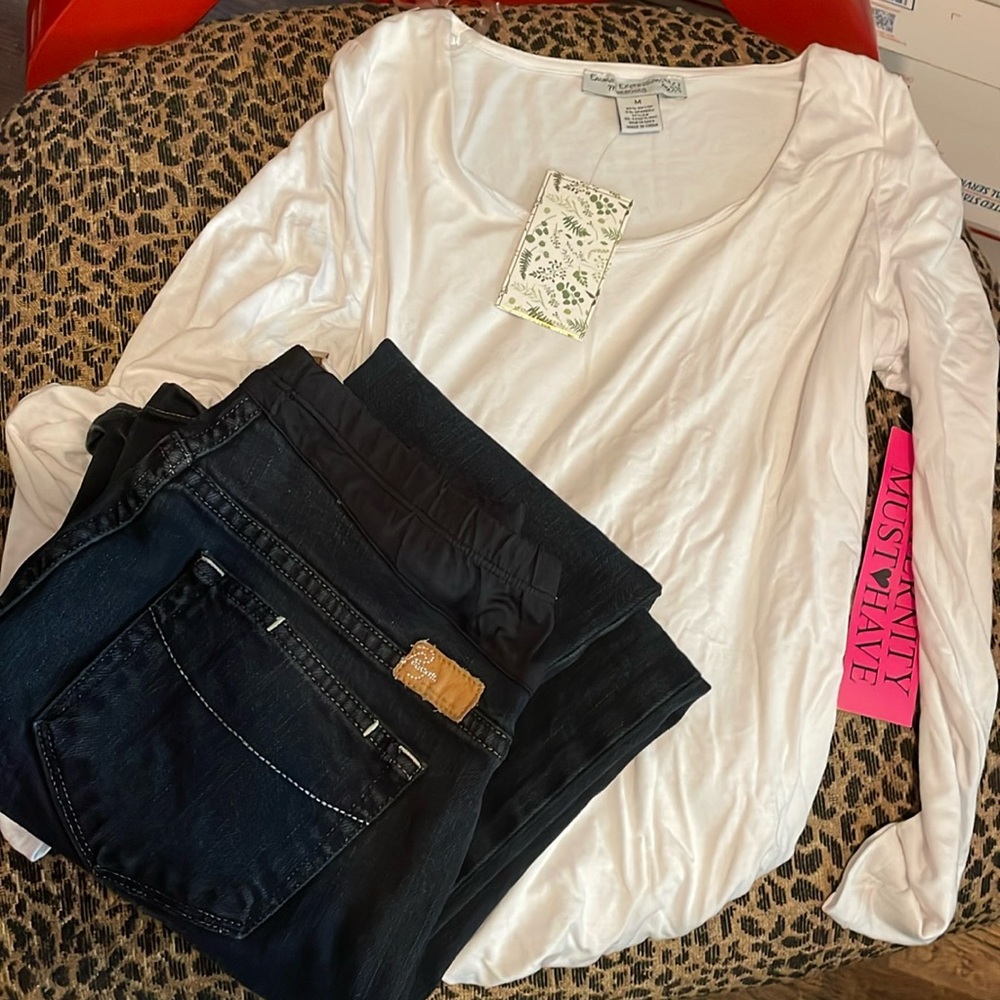 Two piece maternity outfit including Paige maternity jeans and a NWT white top